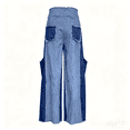 thumbnail image 3 of Jean Taille Haute pour Femmes à Contraste Bicolore à Franges Patchwork, Pantalon en Denim Décontracté à Jambe Grand, 3 of 4