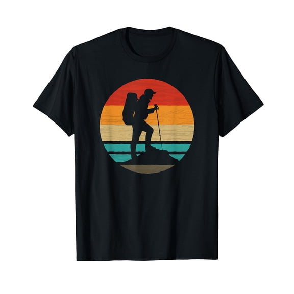 Hiking Retro Style Vintage Black T-Shirt Crew Neck Tee For Men