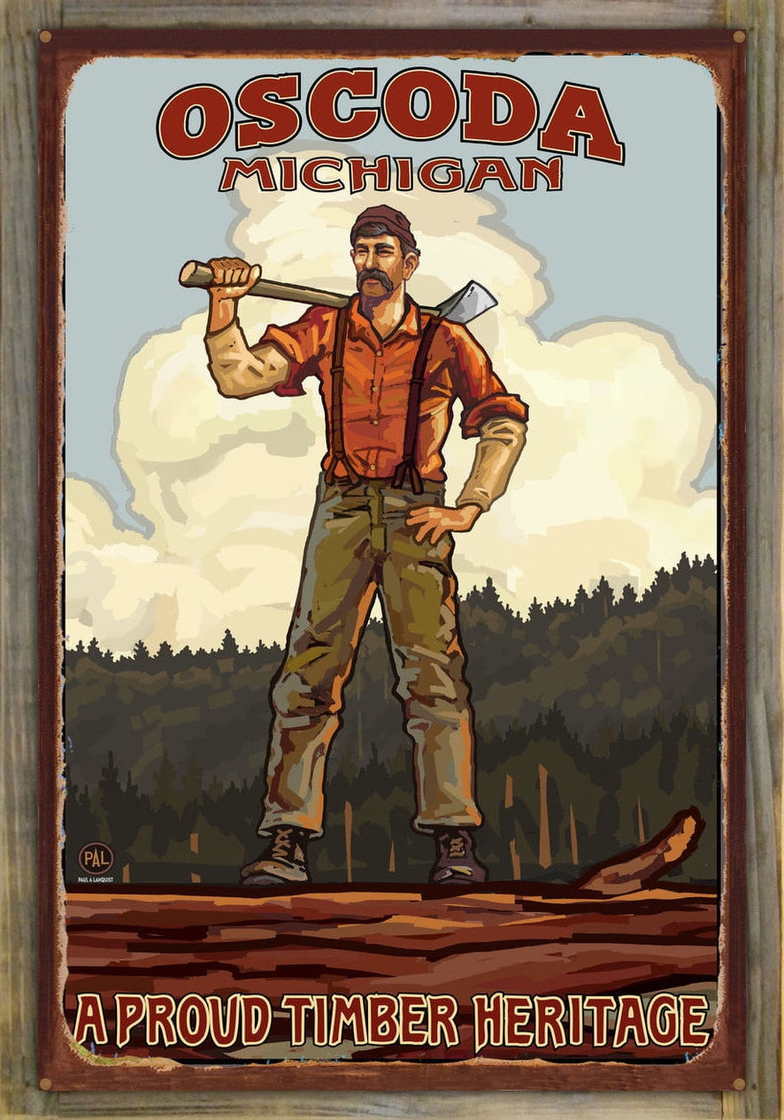 Oscoda Michigan Lumberjack Hills Rustic Metal Print on ...
