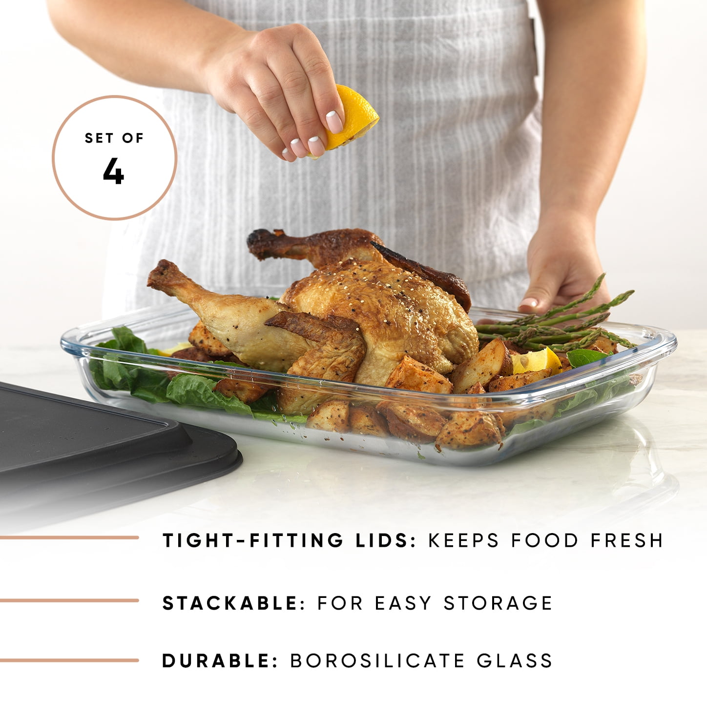 JoyJolt JoyFul 8 Piece Glass Baking Dish with Lid Set (Black) Large Glass Casserole Dishes with Covers