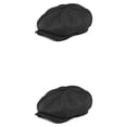 thumbnail image 3 of Qarigey Gorra de poliéster para hombre estilo británico Color sólido reemplazo ajustable senderismo viajes fotografía novio boinas negro Negro 2piezas, 3 of 6