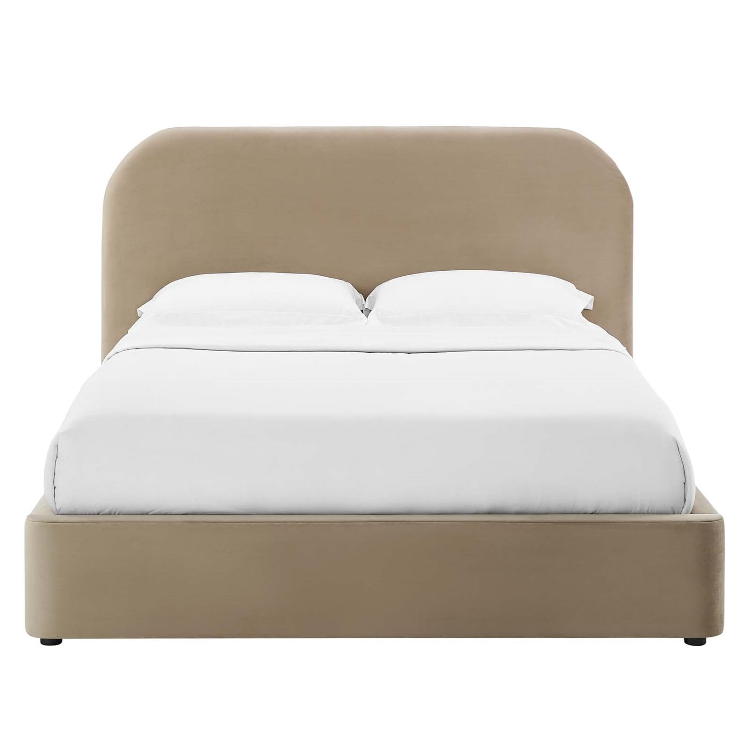 Platform Bed Frame, King Size, Taupe Gray, Velvet, Bedroom, Modern Contemporary Boutique HB36815