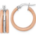 thumbnail image 1 of 14K White Gold With Rose Rhodium Polished And Textured Hoop Earrings (20.28 X 19.26) Made In Italy tf2048wr, 1 of 5