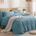 thumbnail image 2 of Cotton Duvet Cover Queen Size Pinstriped Comforter Cover with Button Washed Cotton Breathable Soft Solid Bedding Set Duvet Cover ×in & Pillowcases (NO Comforter), 2 of 9