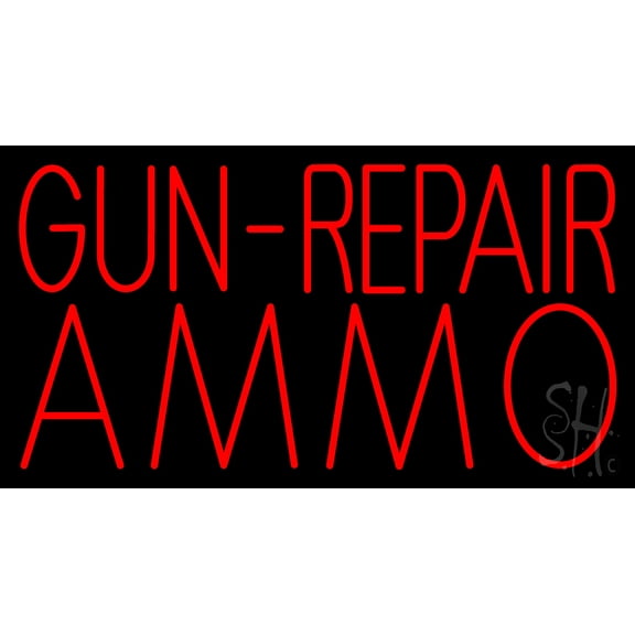 Red Gun Repair Ammo LED Neon Sign 13 x 24 - inches, Black Square Cut Acrylic Backing, with Dimmer - Bright and Premium built indoor LED Neon Sign for Defence Force.