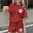 thumbnail image 2 of Kilaqueen Teen Girl Cute Paw Print Summer 2 Piece Outfits Loose Crewneck Short Sleeve T-Shirt Matching Shorts Sets, 2 of 8