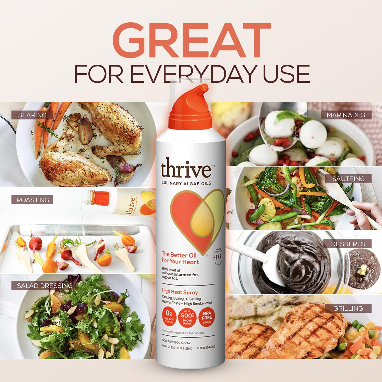 Thrive Cooking Spray – Culinary Algae Oils 5 fl oz, 3 Pack