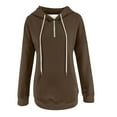 thumbnail image 3 of QUYUON Hooded Button up Shirt for Women Winter Long Sleeve Shirts Hoodies Pullover Tops Drawstring Lightweight Sweatshirts with Pockets Fall Sweatshirts Brown L, 3 of 4