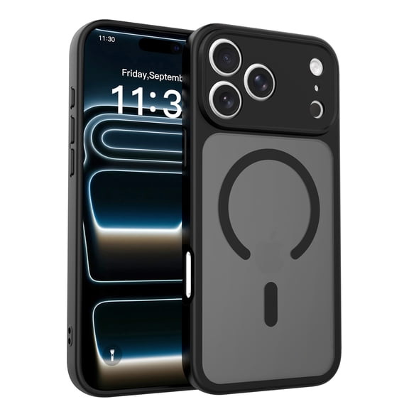 for iPhone 17 Pro Max Case Compatible with MagSafe, Ultra Slim Anti-Fingerprint TPU PC Material Hybrid Shockproof Back Cover, Lightweight Anti-Scratch Drop Protective Phone Case - Black