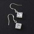 thumbnail image 2 of 1Pair Elegant Fashion Cube Brass Cubic Zirconia Dangle Earrings Clear Silver Color Plated 30x11mm, 2 of 5