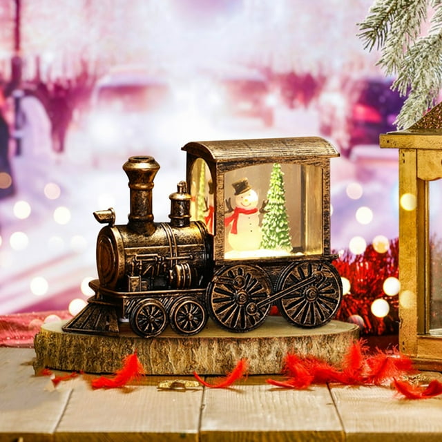 Fiudx Adorno Navideño de Tren, Luz Nocturna de Papá Noel, Diseño Luminoso con Agua, Acogedor Escaparate, Alegría Navideña, Decoración Festiva para El Hogar, Tamaño 13 X 5 X 8,8 Cm