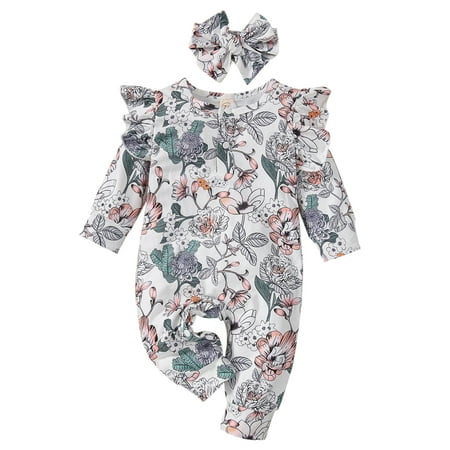 

Ma&Baby Infant Baby Girls Floral Jumpsuit Toddlers Ruffles Romper Sets Playsuit Bodysuit