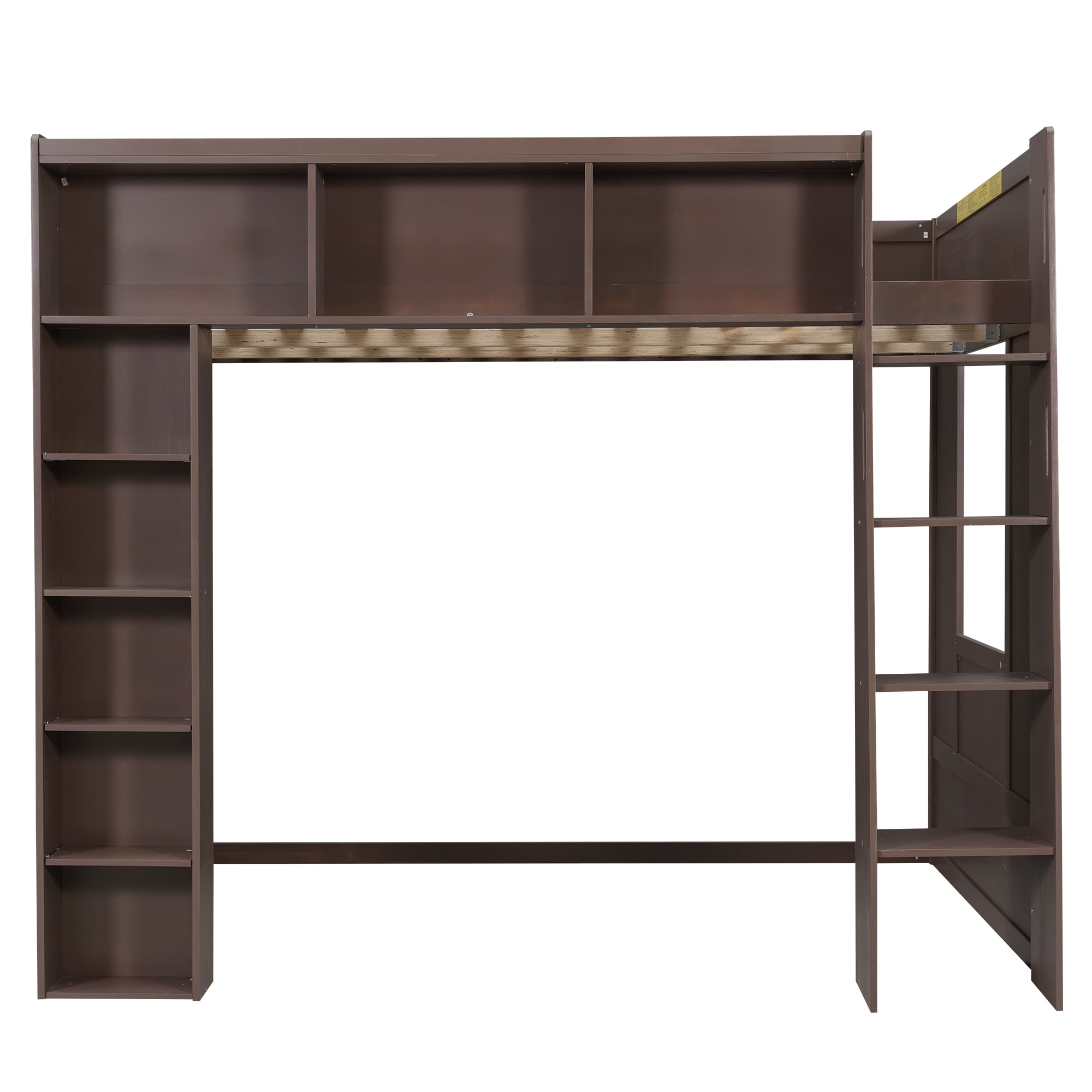 Euroco Wood Queen Size Loft Bed with Storage Cabinets and Shelves, Brown