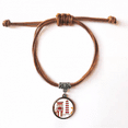 thumbnail image 1 of China Architecture Gate Chinese Pattern Bracelet Leather Hide Rope Wristband Brown Jewelry, 1 of 3