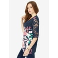 thumbnail image 2 of Roaman's Women's Plus Size Lace Sleeve Printed Tee, 2 of 5