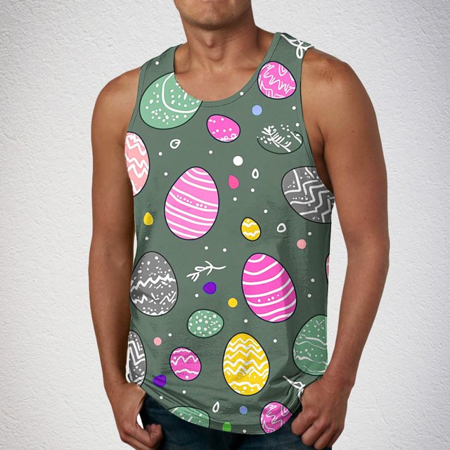 Camiseta sin mangas de cuello redondo para hombre, ropa de ocio, fitness, para el hogar, pijama, camiseta con estampado a color, blusa deportiva de poliéster para hombre
