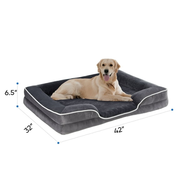 EDX Dog Bed, 42"x32" Orthopedic Dog Sofa Bed Extra Large, Supportive Foam Pet Couch Bed with Removable Washable Cover, Grey