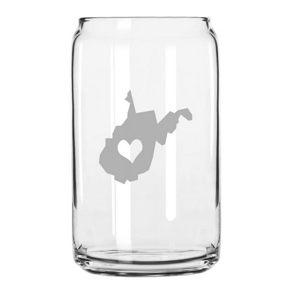 West Virginia Heart States Etched 16oz Libbey Can Glass
