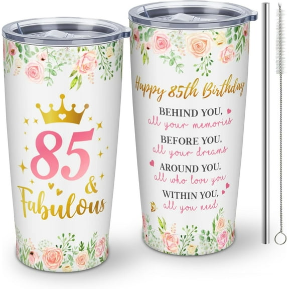 85th Birthday Gifts for Women, Gifts for 85 Year Old Woman, 85th Birthday Party Decorations, 85th Birthday Gifts for Mother In Law Tumbler With Lid and Straw 20oz 1pc