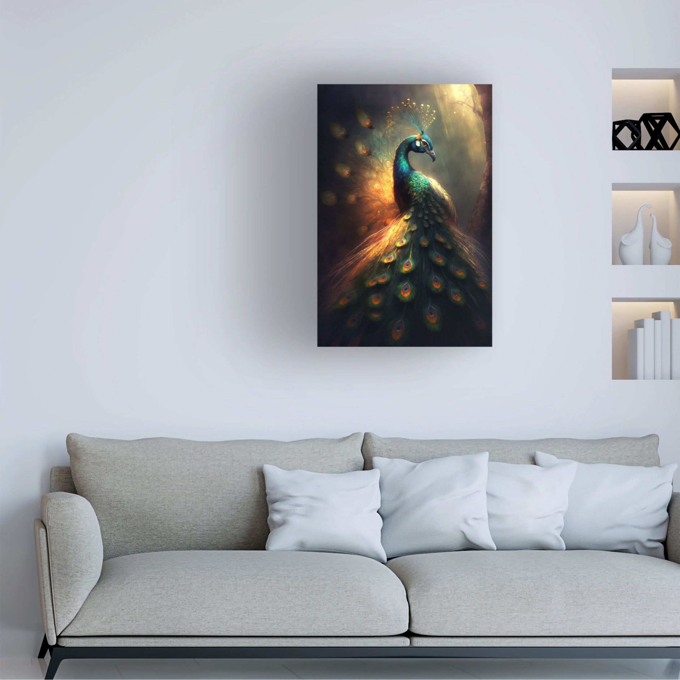 Canvas Wall Art - Ray Heere 'Proud Peacocks 37' Wall Art for Living Room, Bedroom, or Office Décor by Trademark Fine Art - 30 x 47 Inches