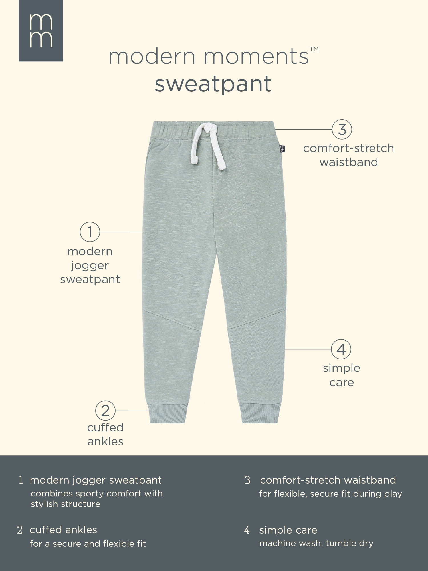Modern Moments by Gerber Toddler Boy Organic Seamed Sweatpant, Sizes 12 Months - 5T