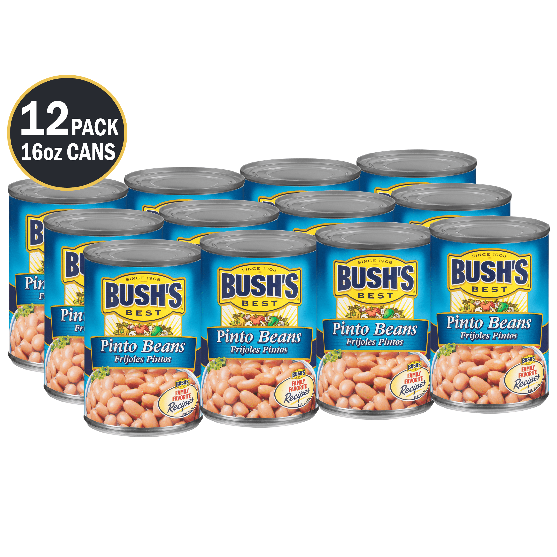 (12 Cans) Bush's Pinto Beans, Canned Beans, 16 oz