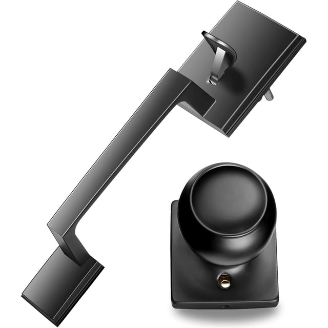 Front Door Handle Exterior/Interior Front Entry Handleset with Door Knob Passage Keyless Entry Door Lock Reversible for Left & Right Handed Door | Matte
