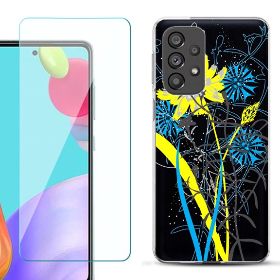 Slim-Fit Gel TPU Phone Case for Samsung Galaxy A33 5G, with Tempered Glass Screen Protector, by OneToughShield ® - Wild Flowers
