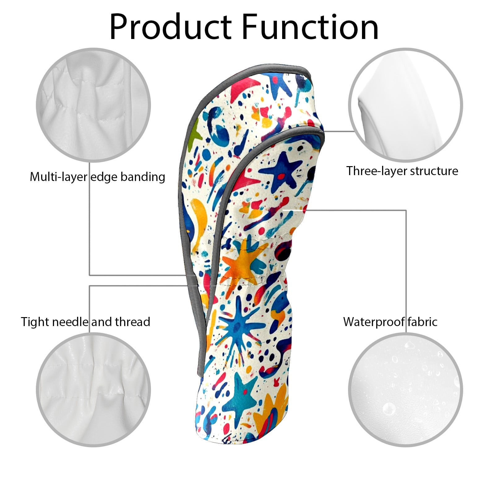 Golf Head Covers Tie-dye Star Pattern for Driver, Wood & Hybrid, Premium Waterproof PU Leather with Plush Lining, Psychedelic Golf Gifts