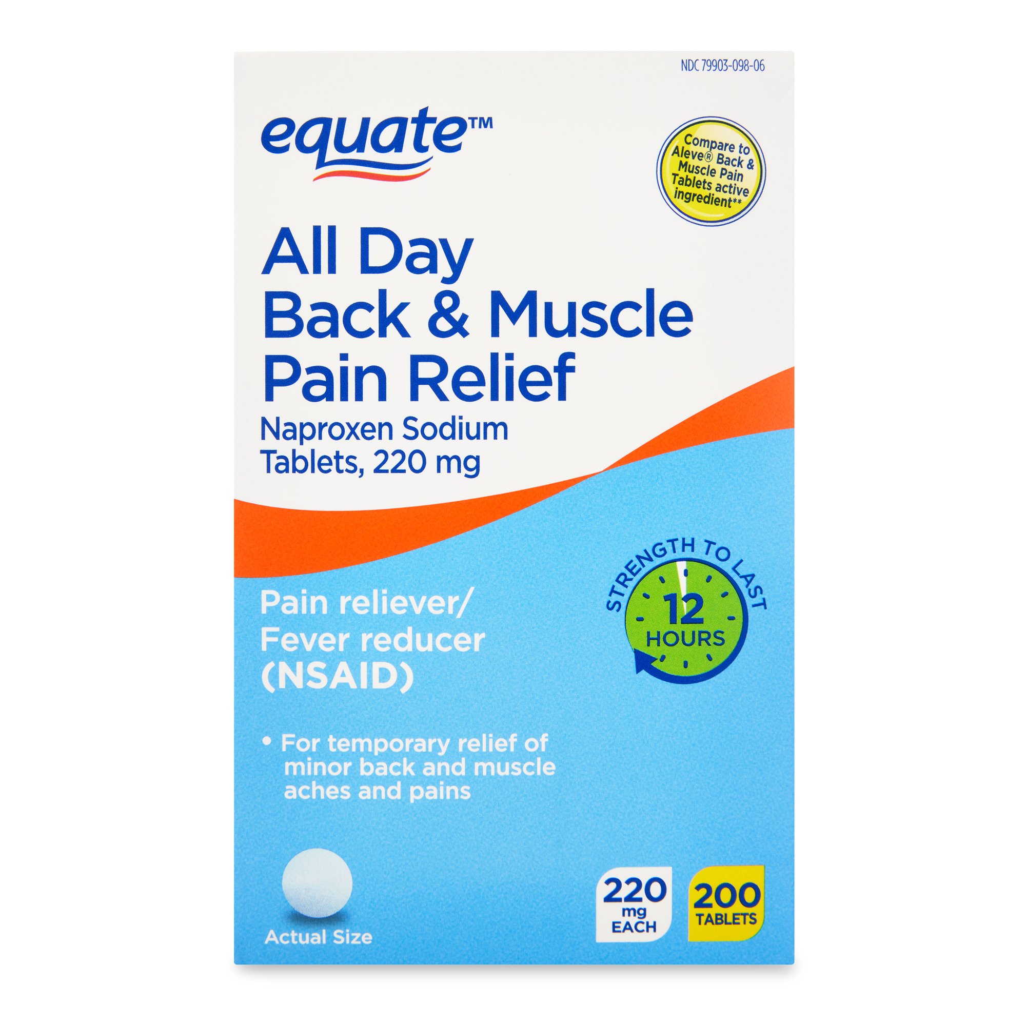 Equate All Day Back & Muscle Pain Relief Naproxen Sodium Tablets, 220 mg, 200 Count