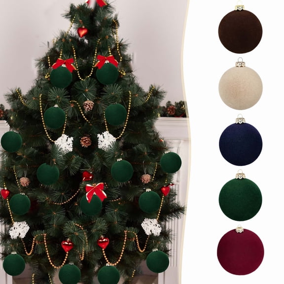 Rourlinge 12 Pcs Velvet Christmas Balls Flocked Christmas Tree Ornaments Plastic Hanging Ornaments for Holiday Party Fireplace Porch Winter Decorations