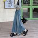 thumbnail image 2 of Vaqueros Retro de pierna ancha de ocho puntos para mujer, pantalones de verano de cintura alta, holgados, rectos, informales, pequeños, de nueve puntos, banana, abuela, 2 of 5