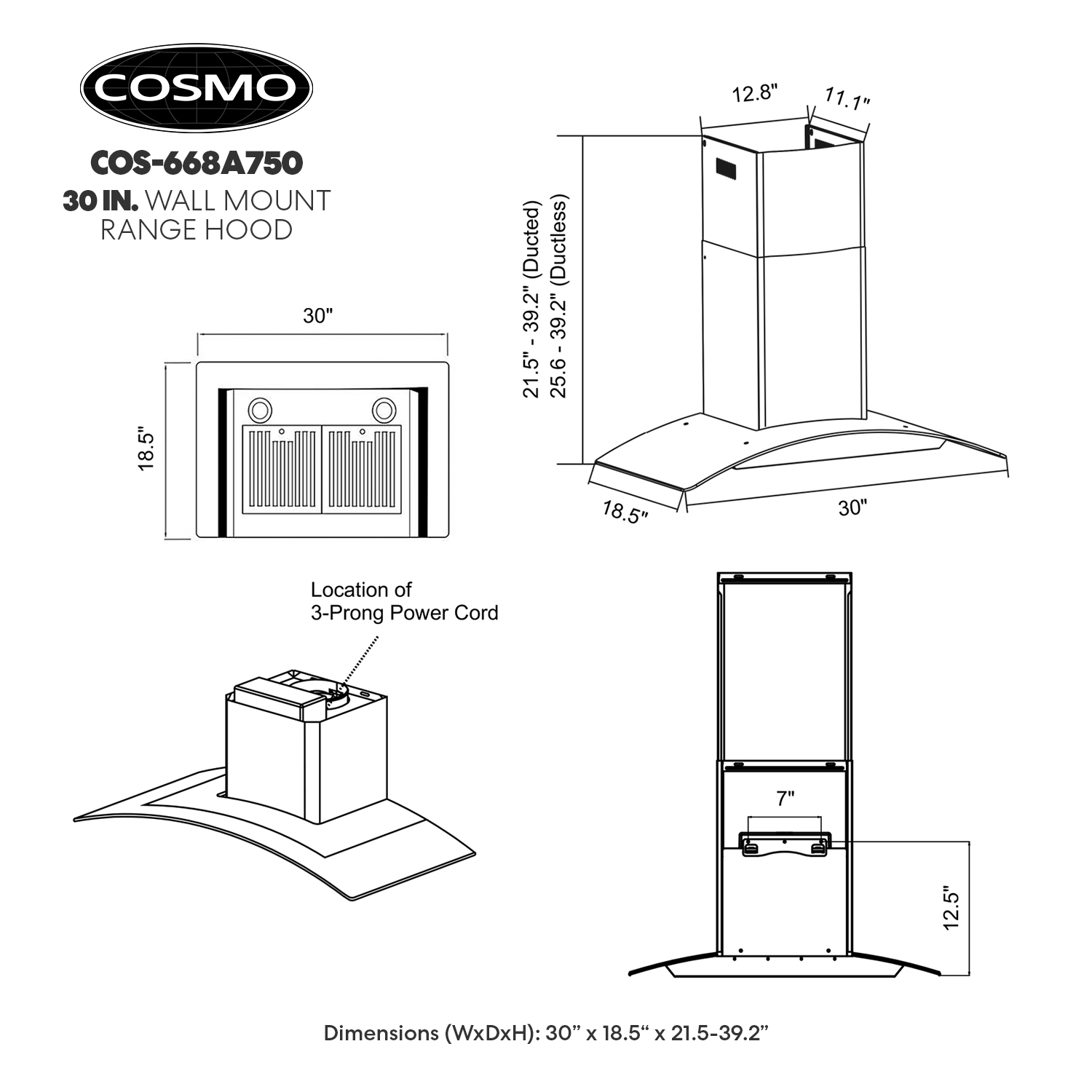 Cosmo 30 in. Ducted Wall Mount Range Hood in Stainless Steel with LED Lighting and Permanent Filters