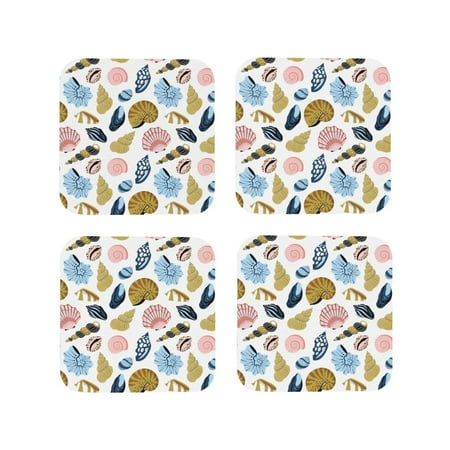 

Leather Coasters with Heat-resistant for Drinks Golden Pink Blue Shell Conch Cup Coasters Cup Pad Mat for Tabletop Protection Coffee Table Office Desk and Housewarming Gift