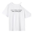 thumbnail image 1 of Camiseta de manga corta con hombros descubiertos, elegante, versátil, estampada, para niñas y mujeres, ideal para el hogar, mochileros, viajes y caminatas. XL, 1 of 8