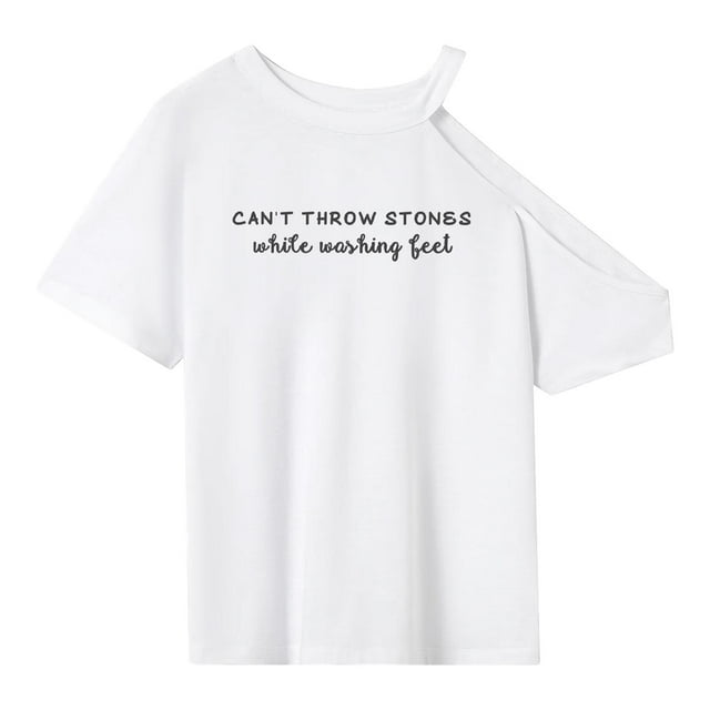 Camiseta de manga corta con hombros descubiertos, elegante, versátil, estampada, para niñas y mujeres, ideal para el hogar, mochileros, viajes y caminatas. XL
