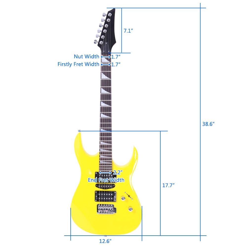 Private Jungle Novice Entry Level 170 Electric Guitar HSH Pickup Bag Strap Paddle Rocker Cable Wrench Tool,Yellow