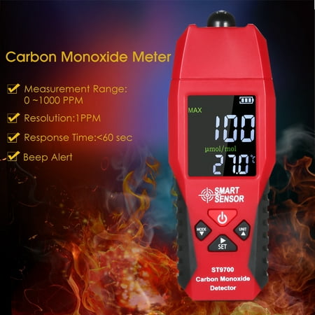 SMART SENSOR ST9700 Handheld Carbon Monoxide Meter with High Precision CO Gas Teste Light Alarm 0-1000ppm Auto Power Off in 10