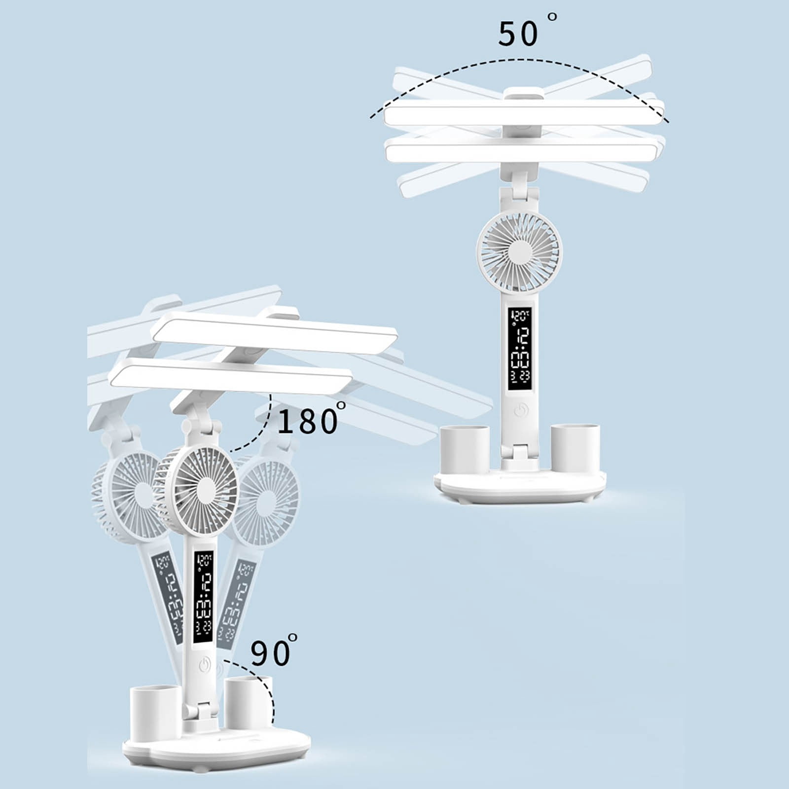 2026 LED Desk Lamp with Clock & Fan - 12.6-Inch Adjustable Eye-Protecting Light for College Dorm/Bedroom