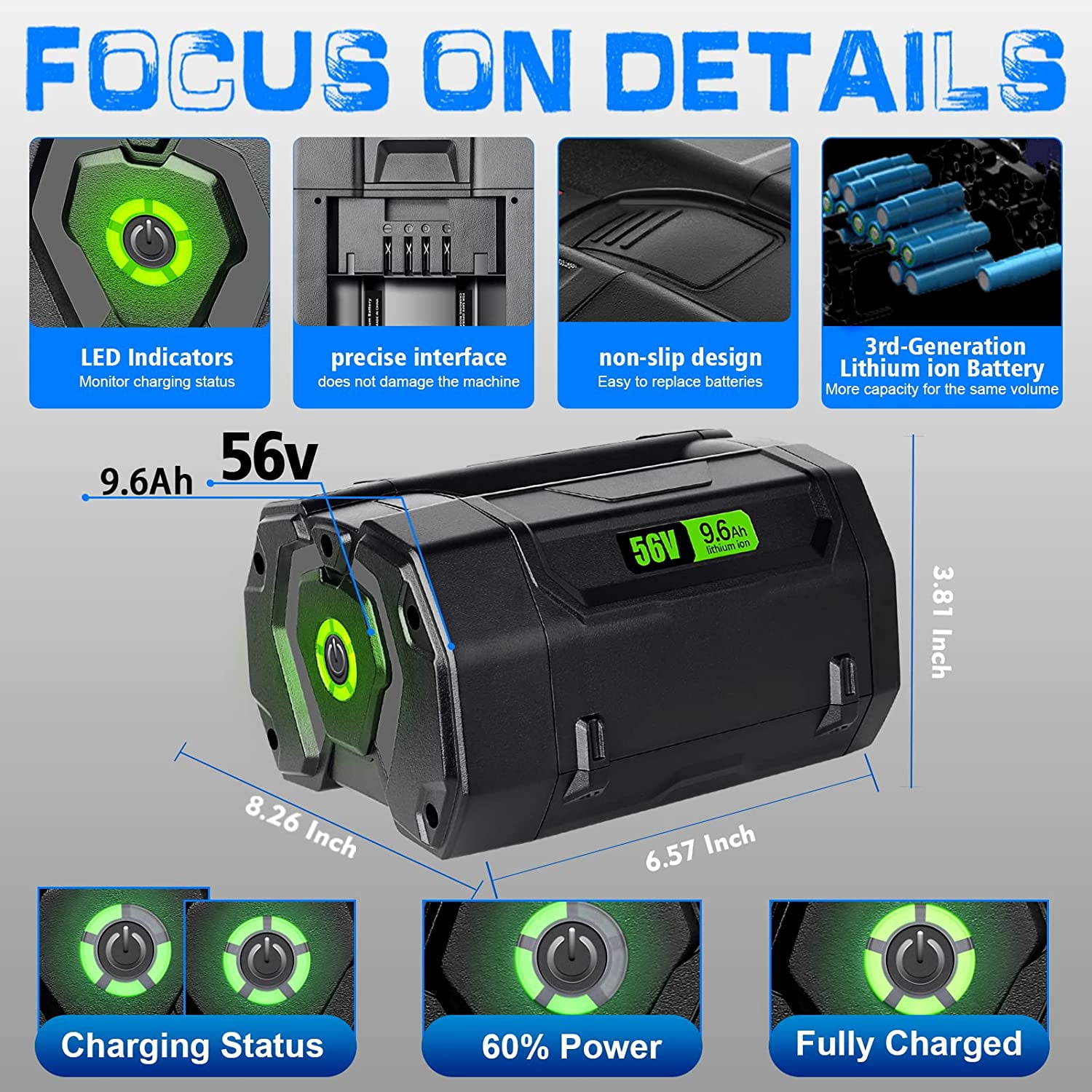 TenHutt 9.6AH Replacement for EGO 56V Battery BA2800T BA4200T 9600mAh Compatible With Ego 56V Power Tools BA1400T BA4200 BA2800 BA5600T BA2240 BA1120