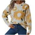thumbnail image 3 of Wiyuqeen Wonens Oversized Sweaters Loose Fit Drop Shoulder Sweater Pullovers Classic Sunflower Print Sweater Tops Winter Fall Long Sleeve Crew Neck Clothes, 3 of 8