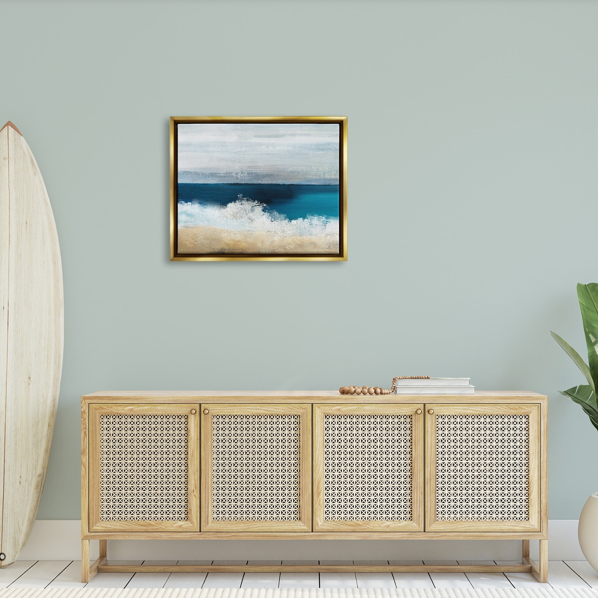 Stupell Industries Beach Waves Crashing Foam Panoramic Ocean View Painting Metallic Gold Floating Framed Canvas Print Wall Art, Design by Sophie 6