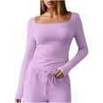 thumbnail image 2 of EchfiProm Womens Purple Tops Basic Fall T-Shirts Long Sleeve Slim Pullover Square Neck for Ladies Solid, 2 of 7