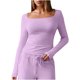 thumbnail image 2 of Neewe Womens Classic Plain Square Neck Long Sleeve T Shirt Pullover Soft Slim Fit Tops for Fall Outfits, 2 of 7