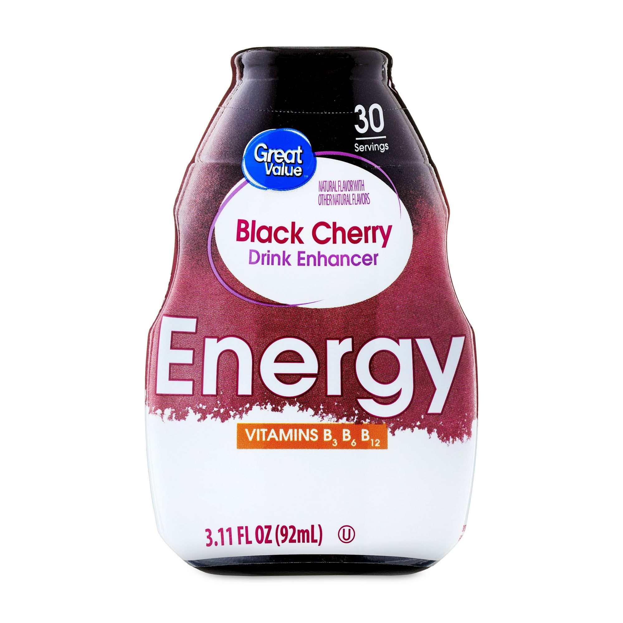 Great Value Energy Black Cherry Water Drink Enhancer, 3.11 fl oz Bottle