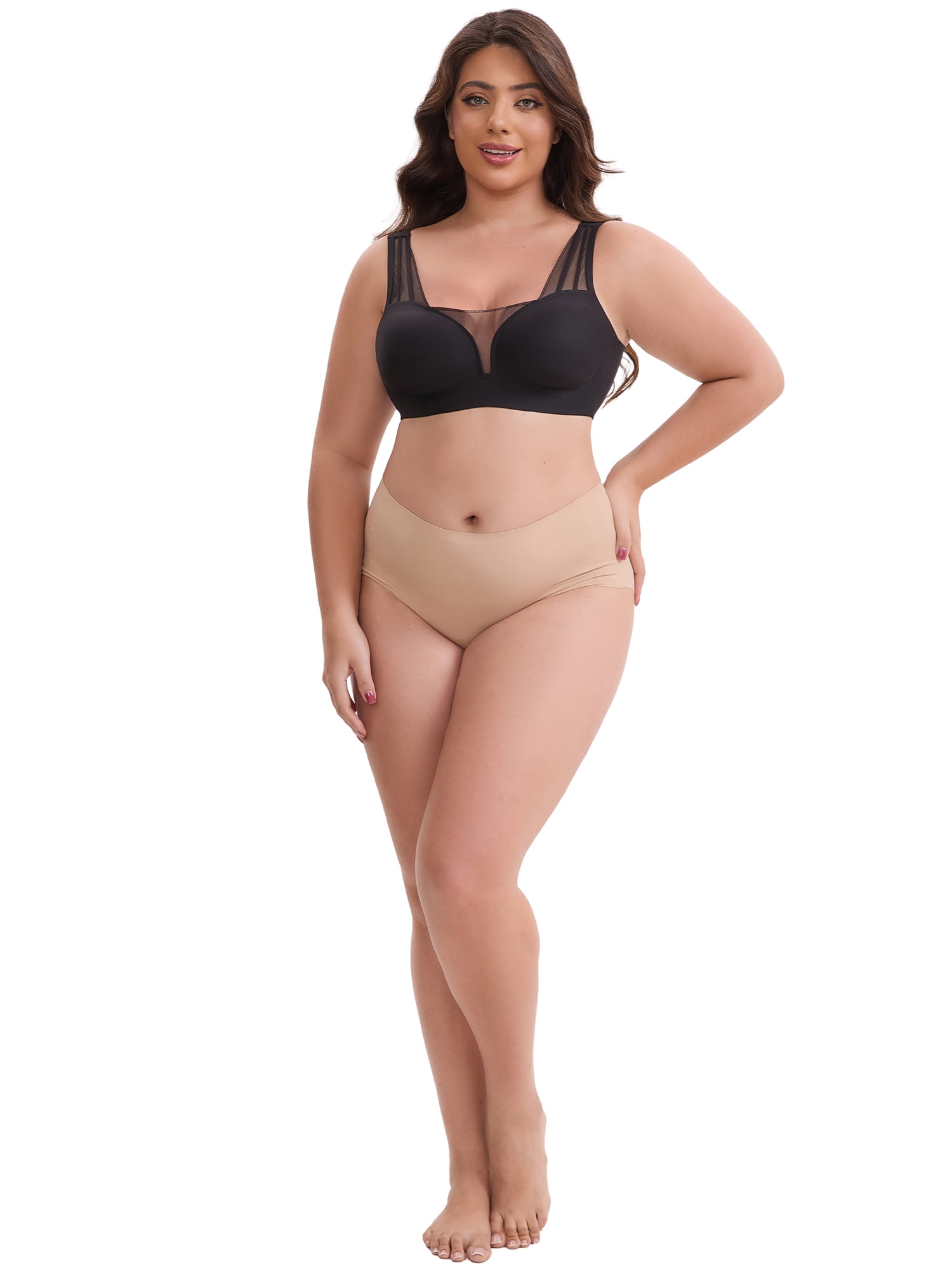 DARING DIVA Mesh Wireless Push Up Wide Straps V-Neck Lightweight Bra M Black