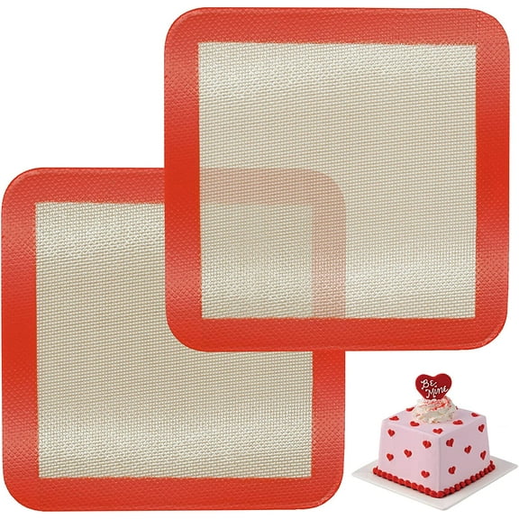 Silicone Baking Mats for 8 inch Square Cake Pan, Non-stick Reusable Cookie Sheet Liner for Baking Pan, Professional Food Grade Oven Liner Sheets Mats for Bread/Toast/Pastry/Cookie/Pie/Pizza 2 PCS 8x8