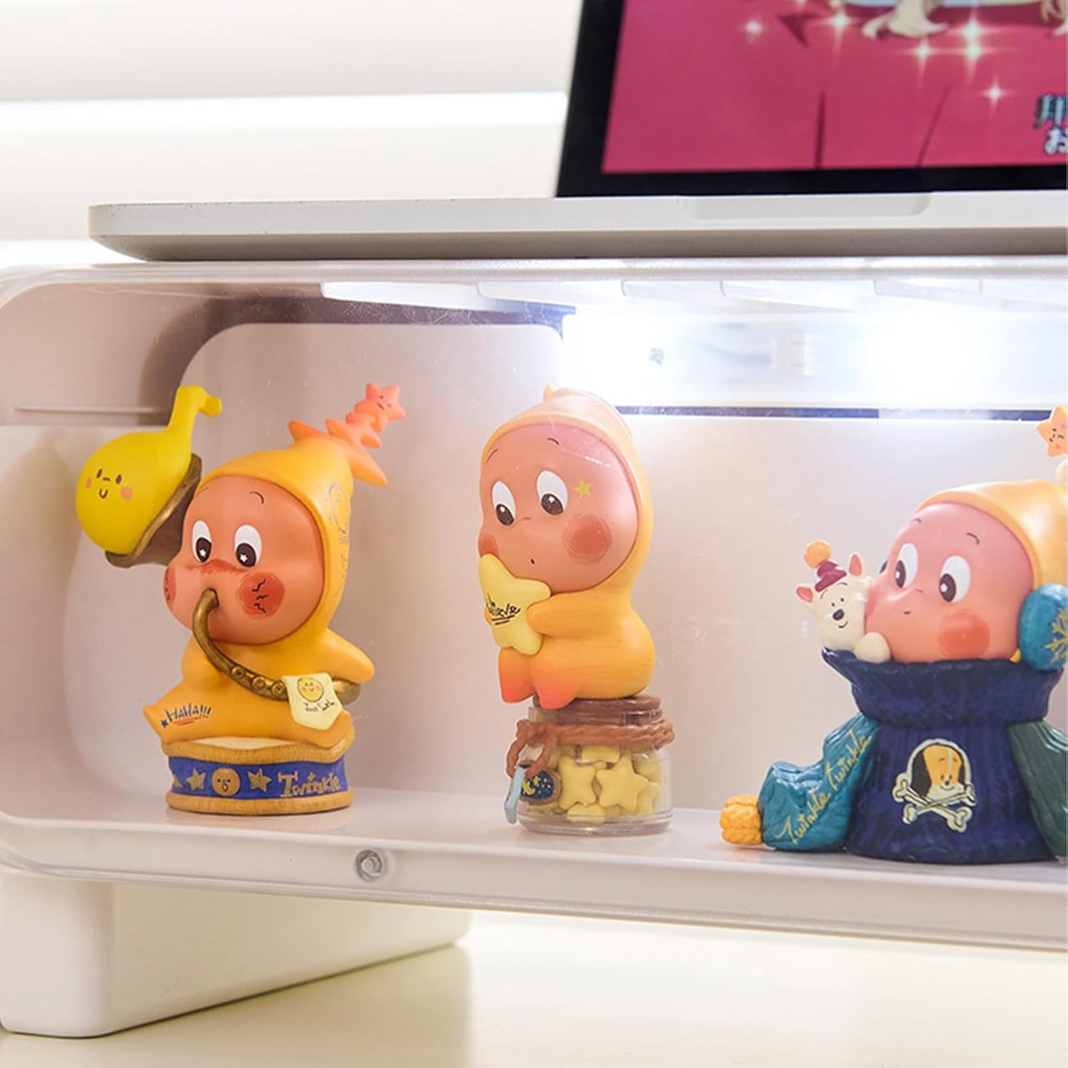 Monitor Stand Riser, Computer Monitor Stand with Drawer and Display Minifigures, Computer Desktop Stand with Lights, Removable Elevated Structure, Compatible with Computers, Desktops, and Laptops