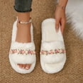 thumbnail image 2 of Womens Slippers Flat Heel Open Toe Slip-on House Warm Shoes Winter Casual Indoor Outdoor Home Warm Woolen Flats Slides for Couples White 7.5, 2 of 10