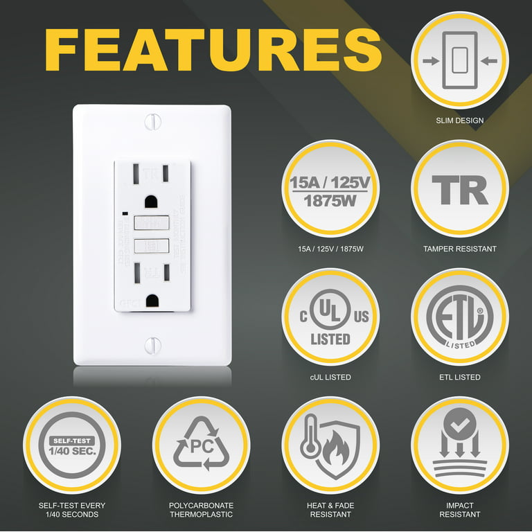 2 Pack - SnapPower GuideLight 2 [For GFCI Outlets] - Replaces Plug-In Night  Light - Electrical Receptacle Wall Plate with LED Night Lights - Auto